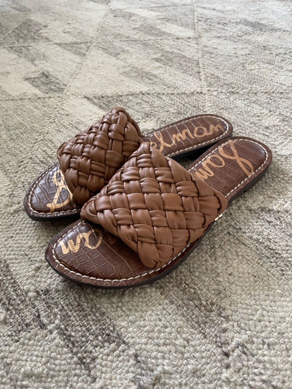 Sam Edelman Leather Slide Sandals in Cognac Brown